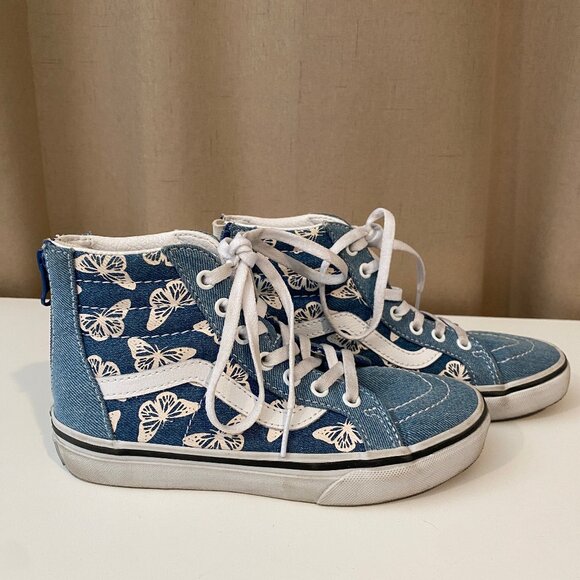 Vans Sk8-Hi Zip Denim Sneakers – Butterfly Print, Youth Size‎ 1 - Picture 1 of 9